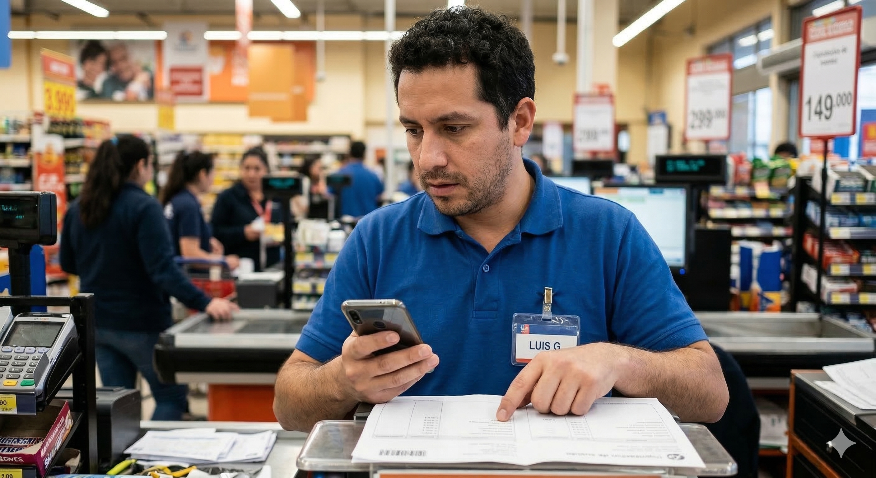 trabajador revisando liquidación de sueldo y comisiones
